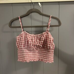 American Eagle Outfitters Red and White Gingham Crop Top